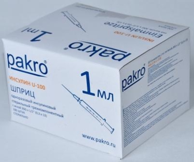 1 мл трехкомпонентный шприц Pakro инсулиновый U100 , с иглой 0,3х13, 100 шт купить оптом в Томске